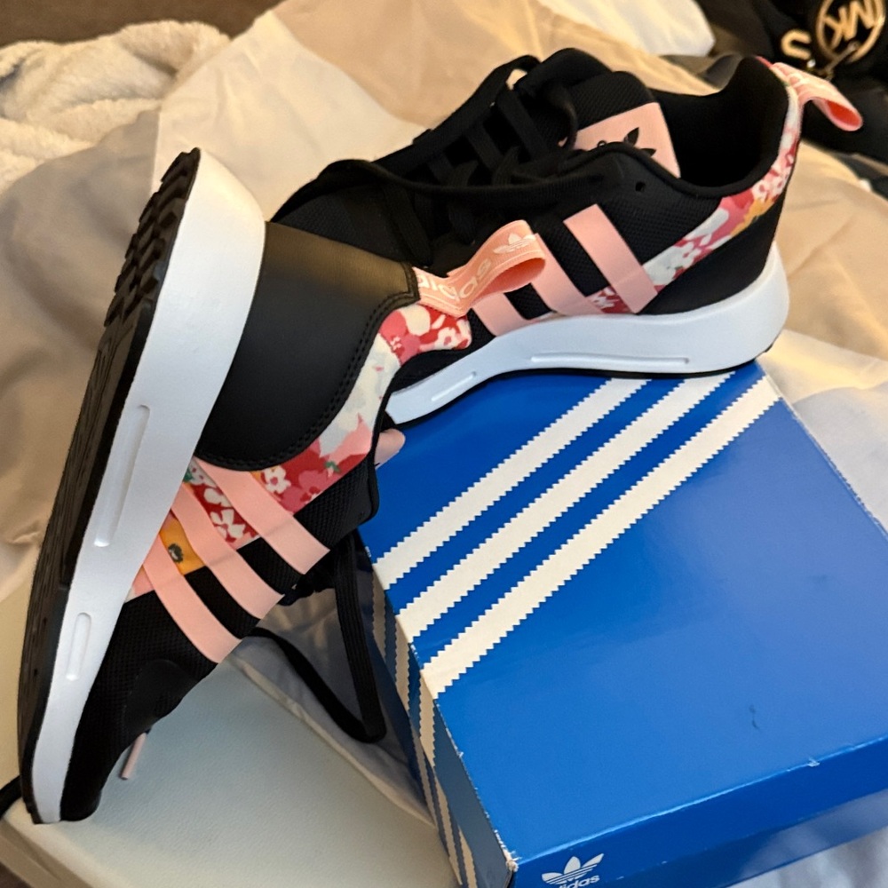 Adidas Women's Floral Black and Pink Sneakers